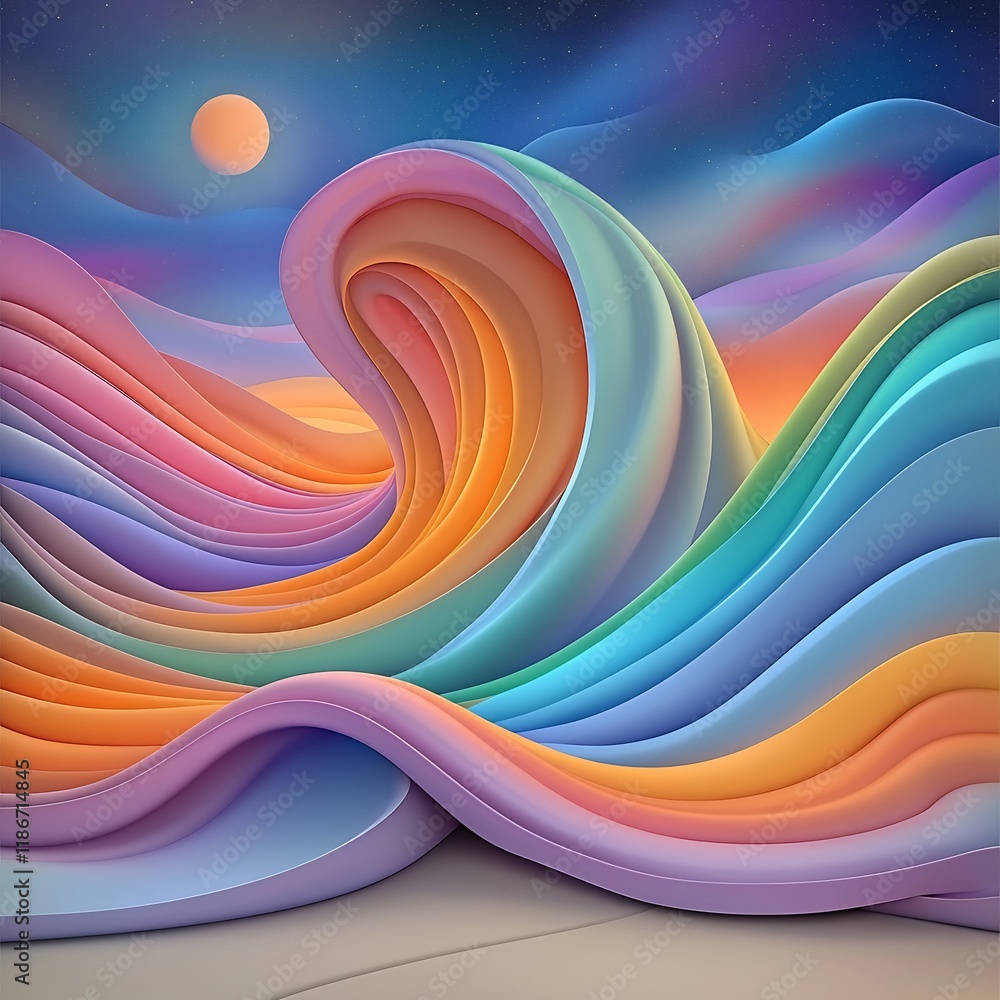 Poster mesmerizing iridescent waves flow across a vibrant otherworldly cosmic landscape created with a capt