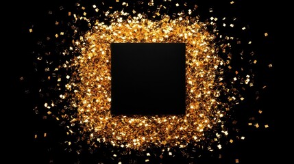 Golden Celebration: A Black Square Framed by Sparkling Confetti