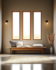 Cozy and modern living space with large windows and minimalist decor for natural light