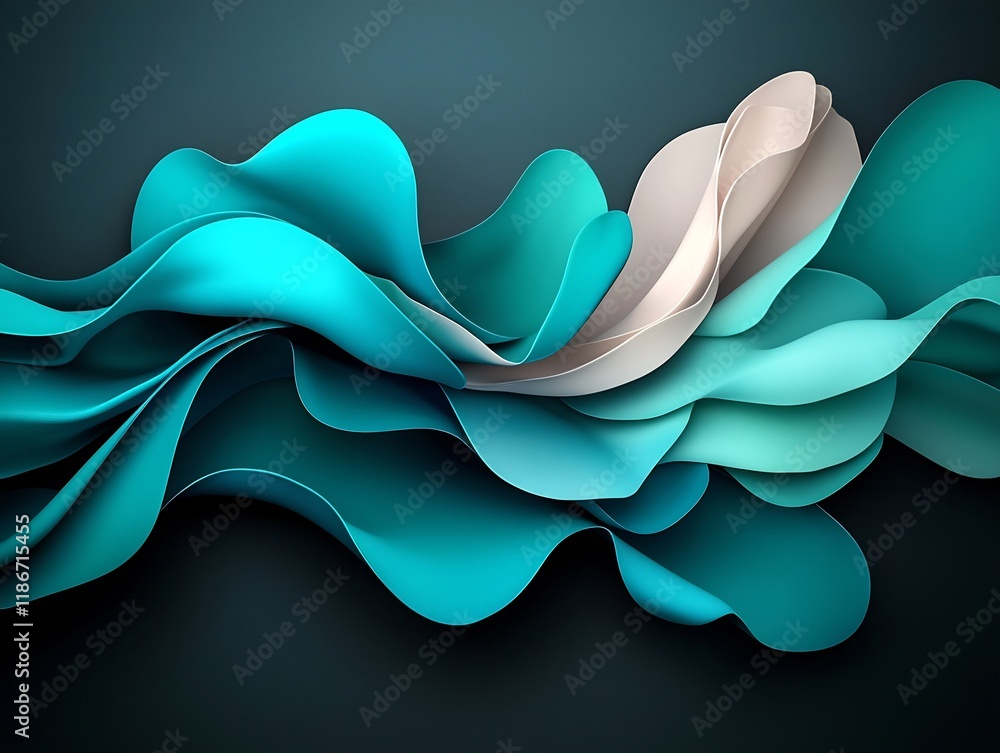 Poster mesmerizing shimmering flows captivating digital painting in azure and jade tones featuring flowing 