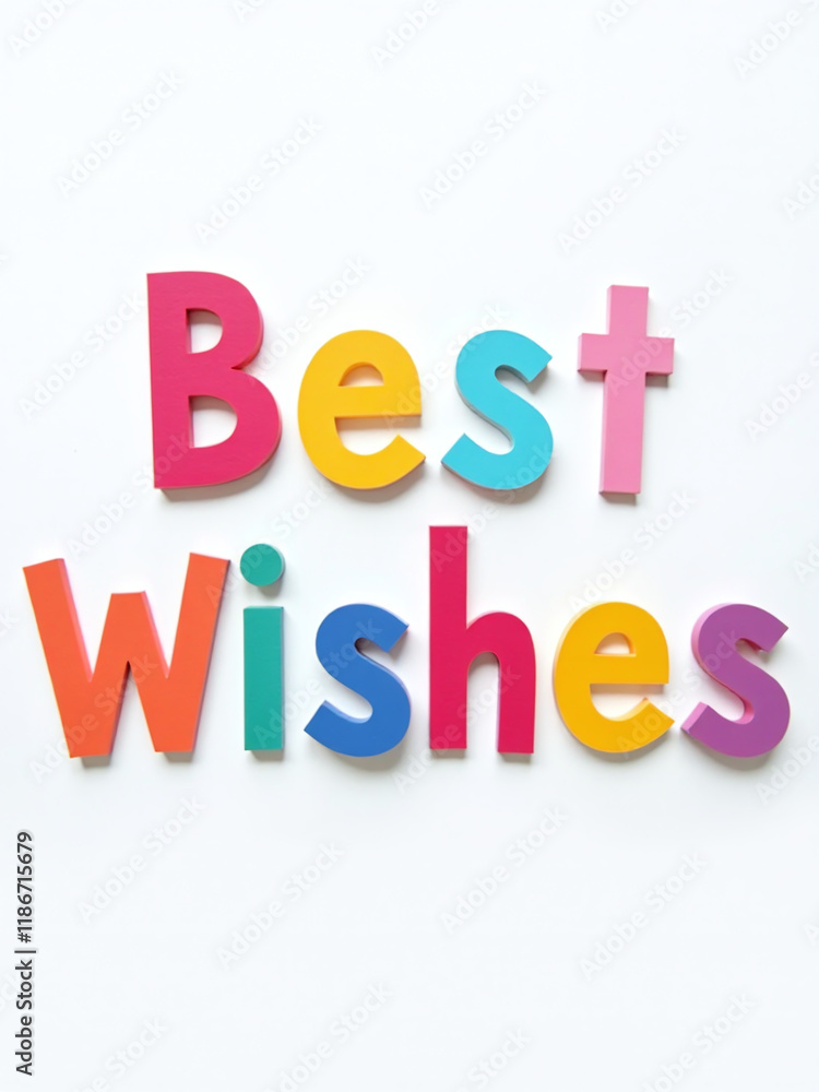 Poster colorful paper letters spelling out best wishes isolated on a white background with transparent png 