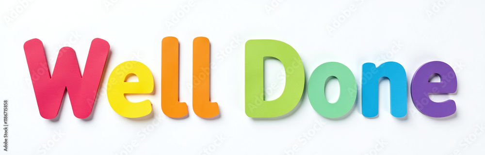 Poster Colorful Paper Letters Isolated On A White Background With A Transparent Png Design And A Well Done Message Written Neatly. 00003
