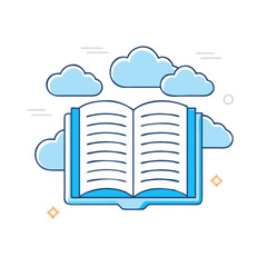 open book with clouds vector icon, book day vector illustration - simple illustration of open book with clouds perfect for logos, and book day-themed designs.
