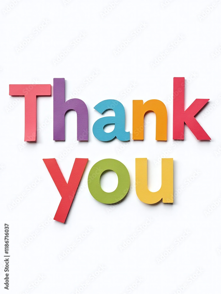Poster colorful paper letters forming the word thank you are isolated on a white background with a transpar