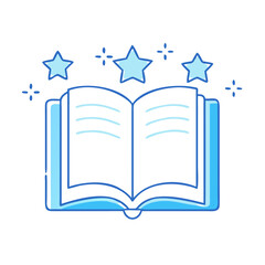 open book with stars vector icon, book day vector illustration - simple illustration of open book with stars perfect for logos, and book day-themed designs.