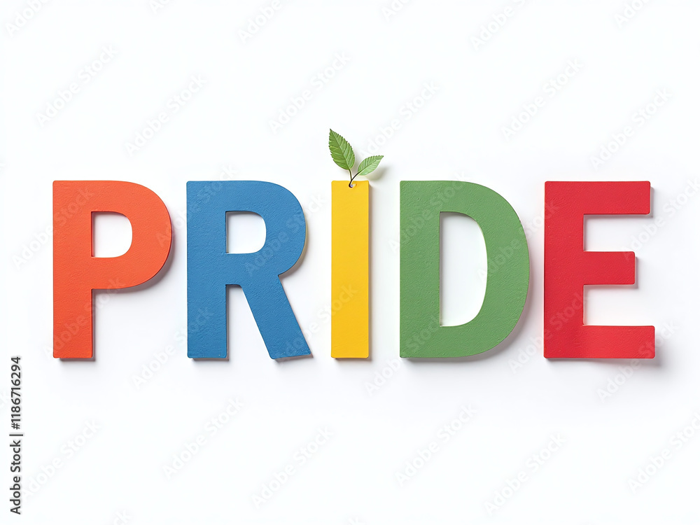 Poster colorful paper letters forming the word pride isolated on a white background with transparent png im