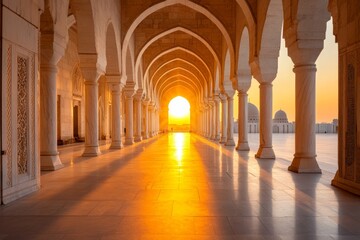 A geometric depiction of the Po-i-Kalyan Mosque courtyard, focusing on symmetry and muted desert tones