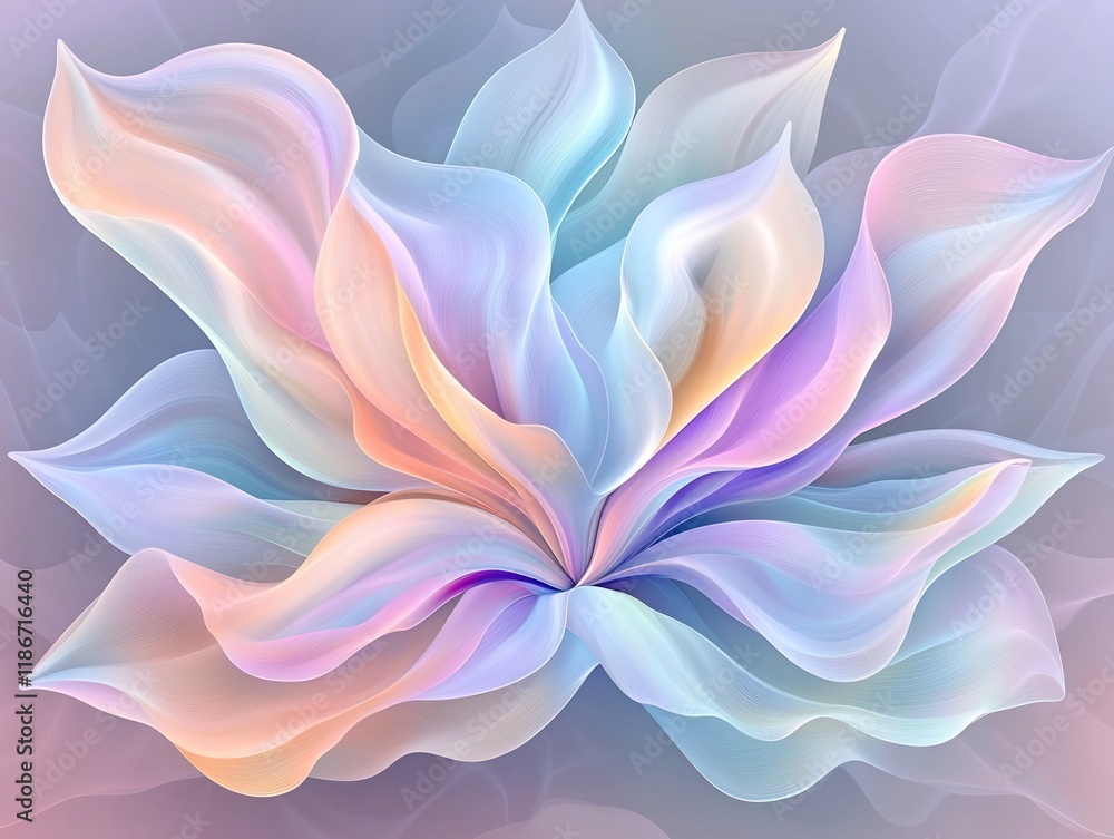 Poster captivating abstract digital art composition featuring a central motif of flowing mesmerizing irides
