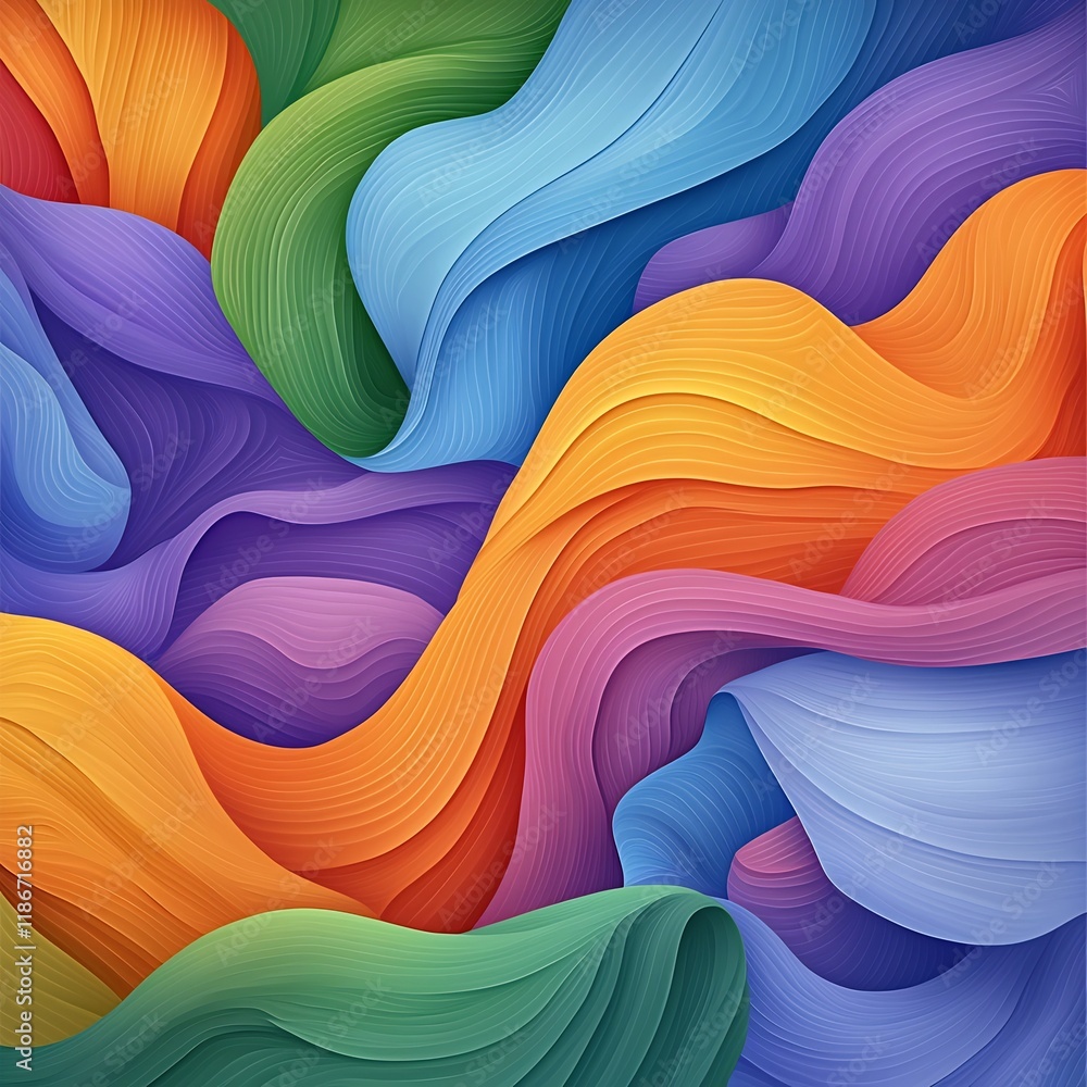 Poster mesmerizing psychedelic abstract composition with undulating rainbow hued forms and fluid amorphous 