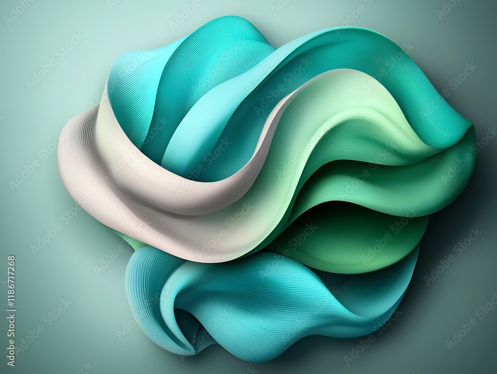 Poster mesmerizing abstract composition featuring shimmering flowing shapes in azure and jade tones digital
