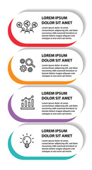4 steps infographic template with 4 options. Flowchart that can be used for business report, data visualization and presentation. Timeline infographic elements vector illustration.