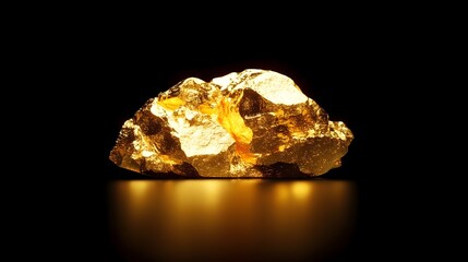 Classy and Shimmering Gold Nugget on Deep Black Background