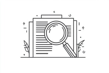 Magnifying Glass and Document Icon Vector on White Background, Simple Design, Flat Colors, Bold Outlines, Minimalist Style