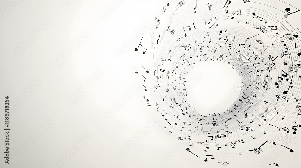 Poster musical notes swirling in a vortex shape