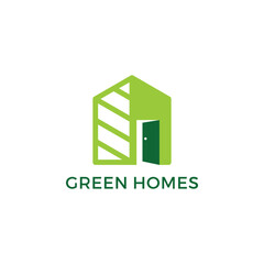 Fototapeta premium green home door house leaf nature logo design