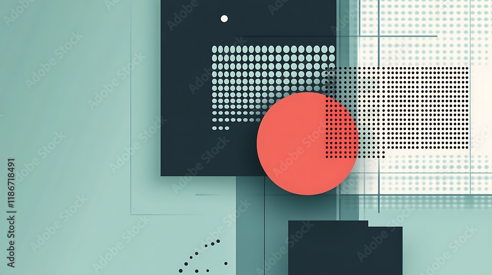Poster abstract geometric design with circles and squares