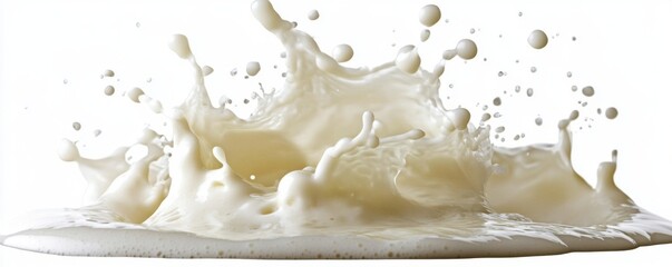 Milk Splash, White Background, Clipping Path, Liquid Wave, Droplets Flying, Close-up Design Element