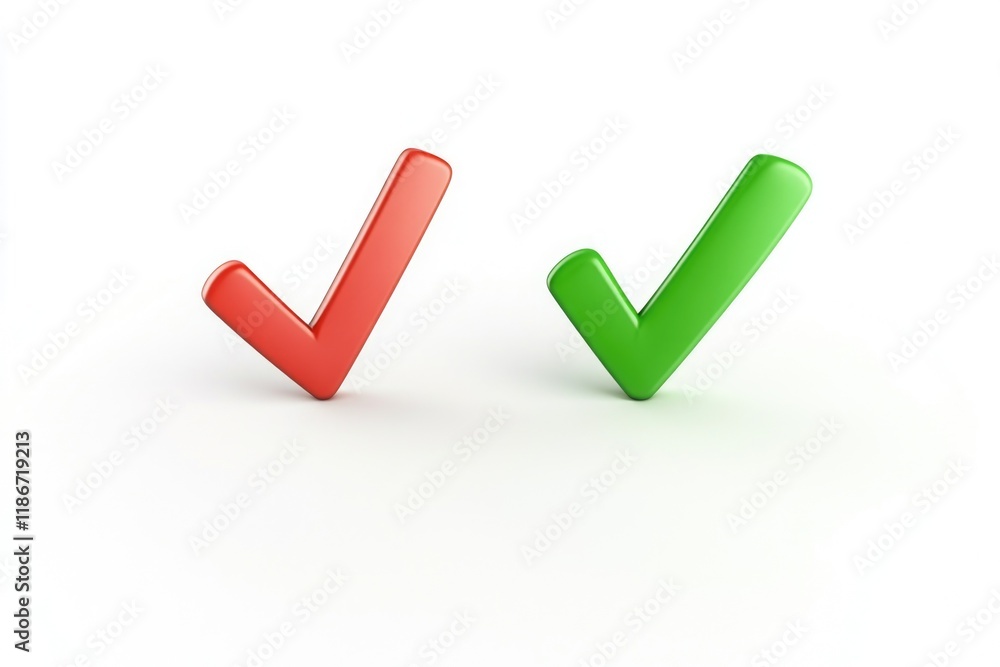 Poster simple design of green and red check marks on a white background
