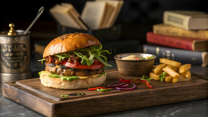 Burger with Tomato, Lettuce, and Sesame Seed Bun