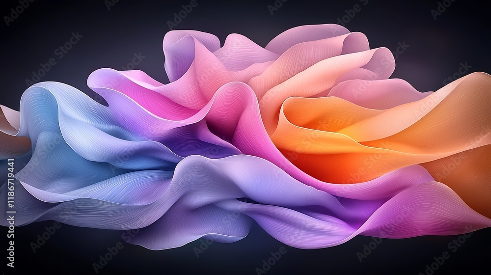Poster mesmerizing abstract background design with dynamic flowing iridescent shapes in a cool color palett