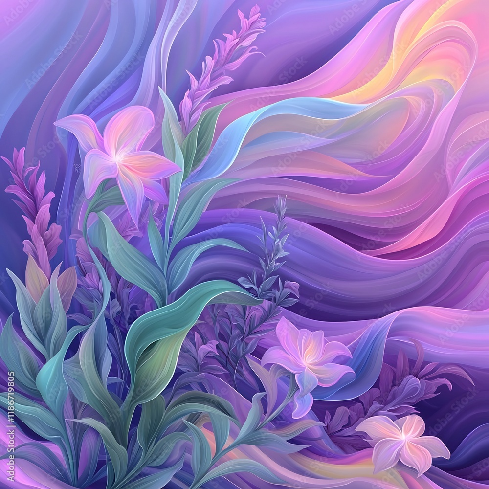 Poster mesmerizing iridescent wave like ethereal abstract design with vibrant prismatic gradients captivati