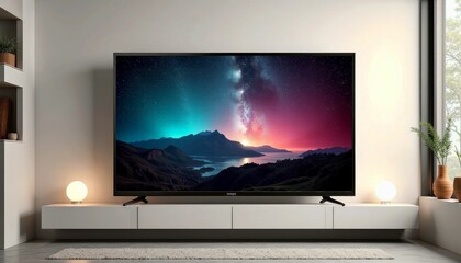 Fototapeta premium Modern TV Display with Northern Lights Screensaver