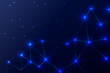 Abstract Digital Network with Glowing Nodes and Lines on a Night Technology Background