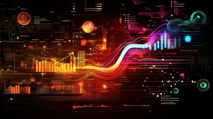 Vibrant abstract representation of financial data with colorful graphs and digital elements, ideal for technology and finance themes.