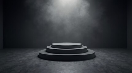 A black studio room with a spotlight is used as a background for showcasing products and creating montages for product displays