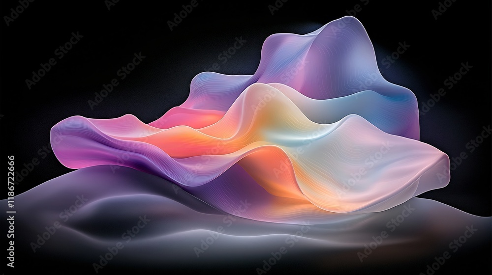 Poster breathtaking abstract design featuring captivating shimmering iridescent forms that undulate and flo