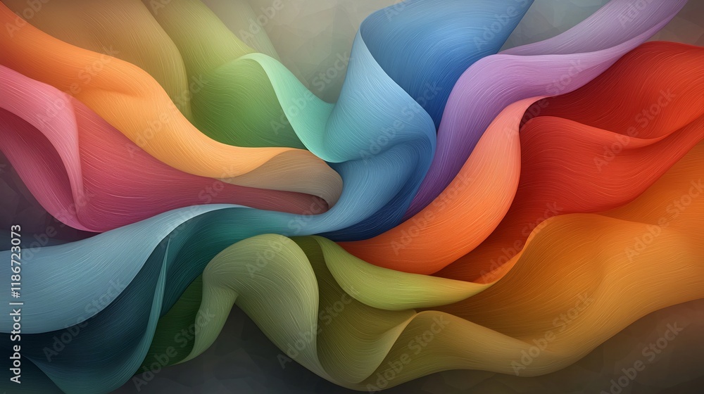 Poster breathtaking abstract design featuring iridescent undulating forms in a visually striking shimmering