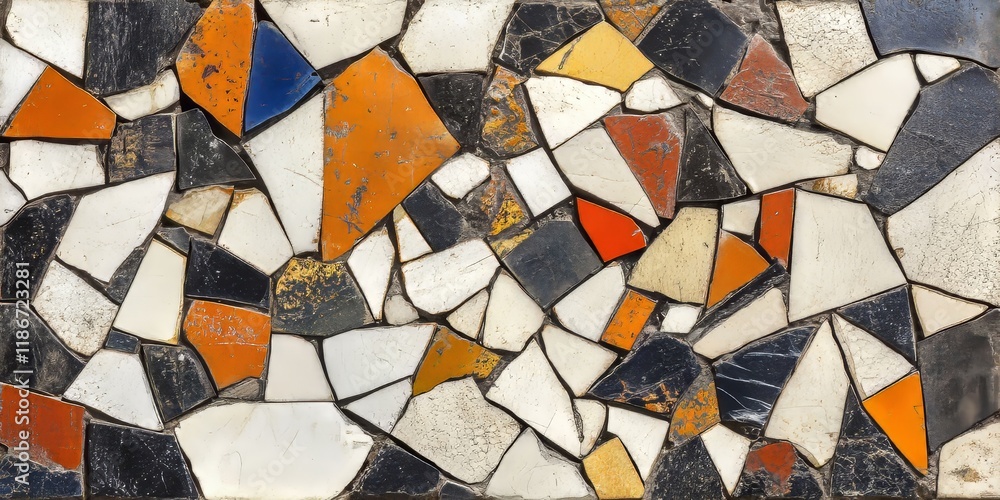 Poster a collection of fifty two shattered tiles forms a unique patchwork pattern, showcasing a distinctive