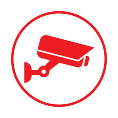 Security camera red icon, video surveillance, cctv sign. Surveillance camera,monitoring, safety home protection system. Fixed CCTV, Security Camera Icon Vector Template Illustration Design.