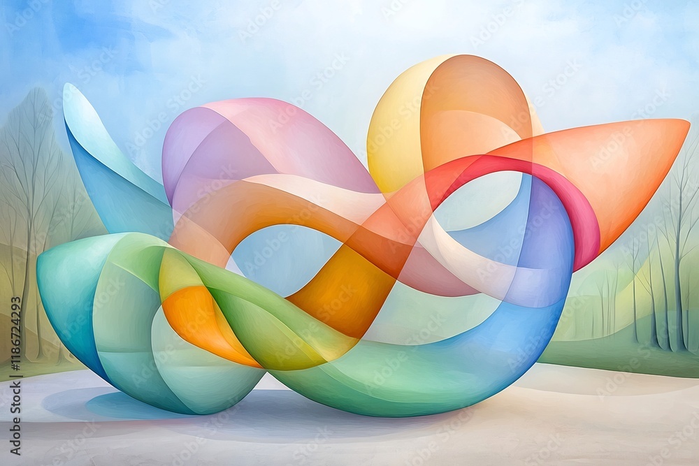 Poster captivating abstract digital featuring an enchanting arrangement of undulating iridescent shapes tha