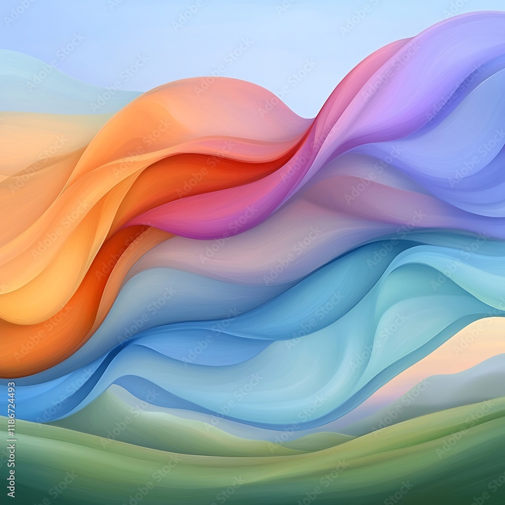 Poster captivating ethereal abstract design with mesmerizing iridescent wave like forms in vibrant prismati
