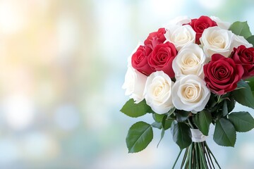 A beautiful bouquet of red and white roses, perfect for any occasion or as a gift to loved ones.