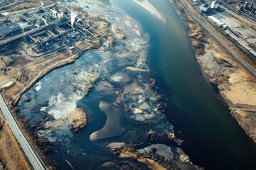 Aerial view of a city with a river running through it