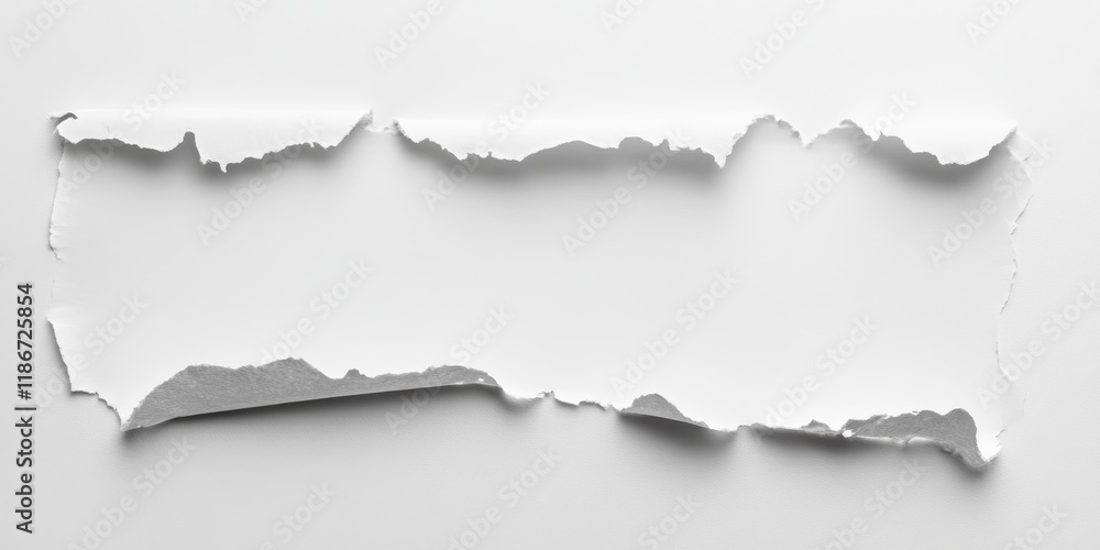 Poster close up of a white ripped piece of paper featuring empty space for text. the torn paper stands out 