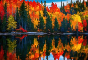 Obraz premium captivating reflective surfaces showcasing stunning nature scenes vibrant colors every glance, mirror, water, reflection, foliage, light, landscape