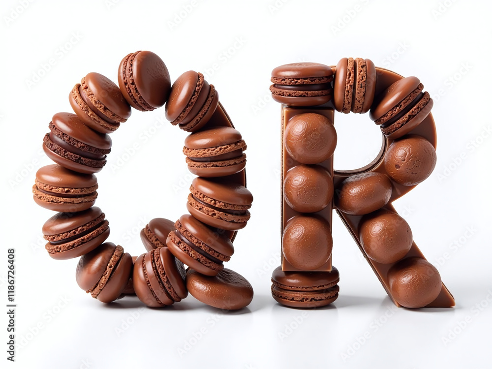 Aufkleber Chocolate Pralines And Macarons Feature In Letters Q And R Isolated Against A Clean White Background For Unique Presentation. 00003