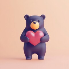 Naklejka premium Valentine bear with romance and joy idea. Cute bear holding a heart on a pastel background.
