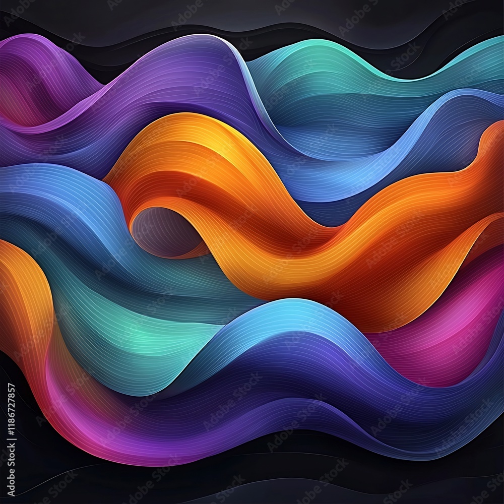 Poster mesmerizing abstract background design featuring vibrant dynamic waves of iridescent shapes and pris