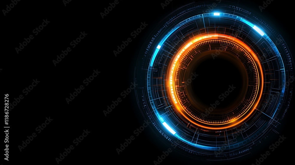 Poster captivating abstract composition featuring a circular design with vibrant orange and blue elements a