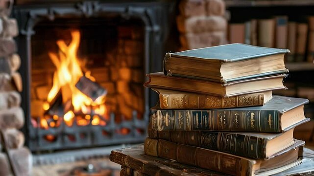Cozy Fireplace Books Winter Reading