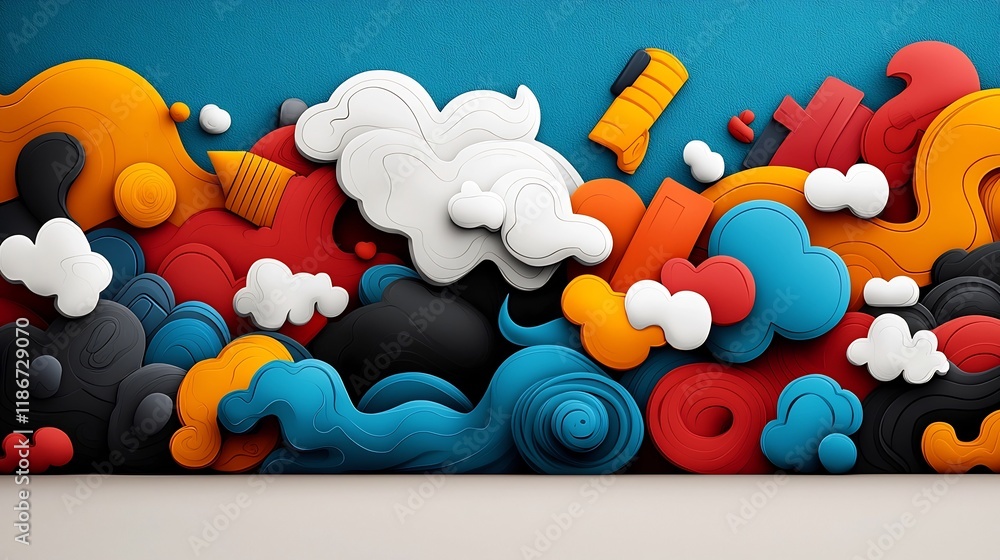 Aufkleber vibrant freehand doodles of a collaborative digital community concept in whimsical abstract style dy