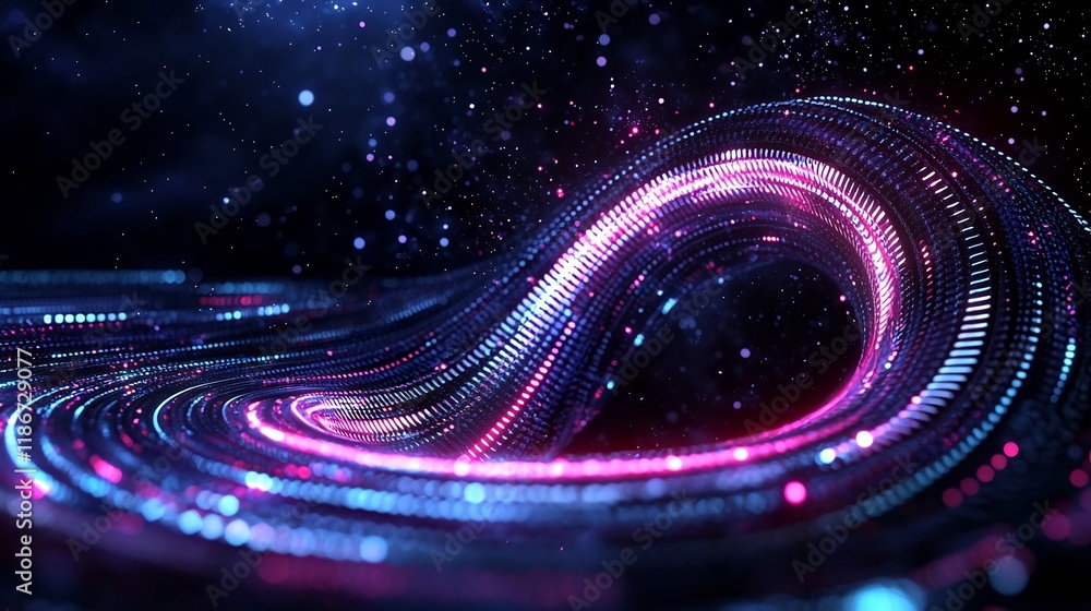 Poster mesmerizing futuristic iridescent abstract digital art with rhythmic structures and dynamic cosmic v