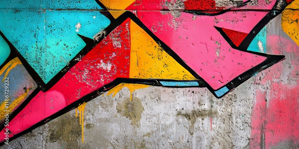 Poster vibrant graffiti fragment on a concrete surface showcases a unique texture, creating an abstract bac