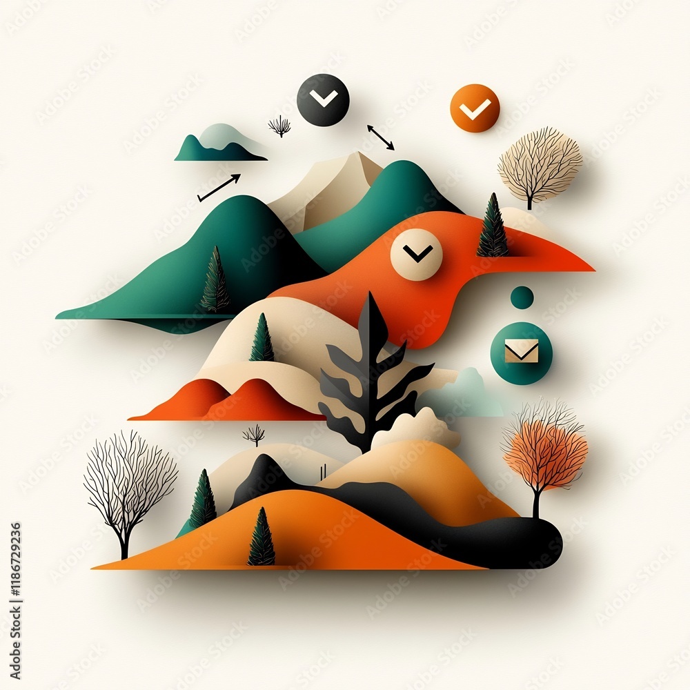 Aufkleber an abstract digital composition featuring a interconnected community of hand drawn elements organic 