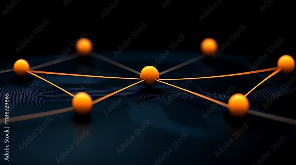 Poster abstract close-up image of a circuit board with orange nodes and connecting lines against a dark bac