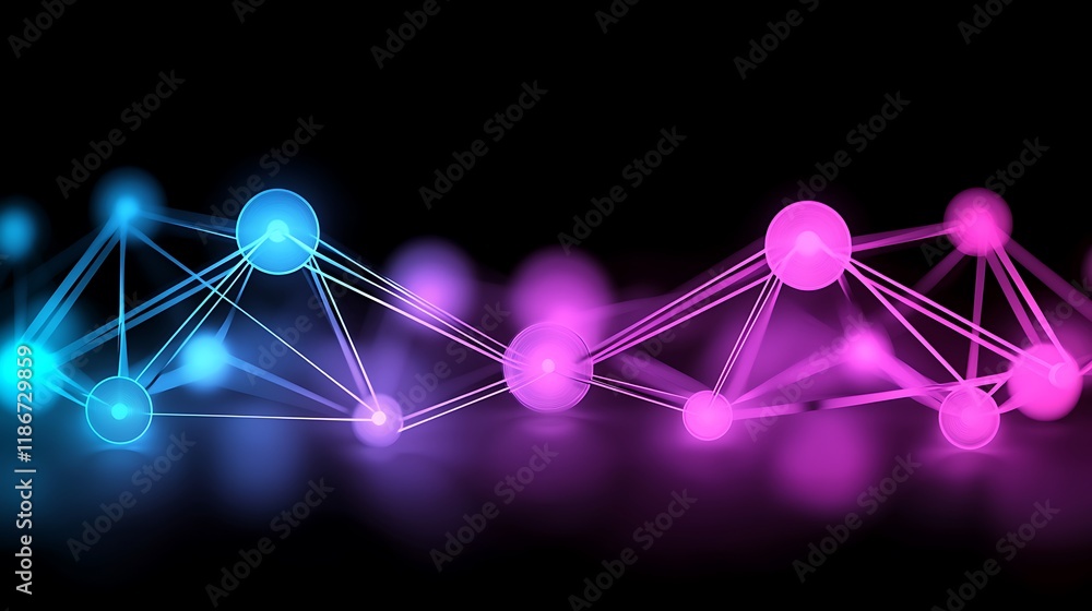 Poster abstract close-up of a colorful circuit board with glowing nodes and interconnected lines on a dark 